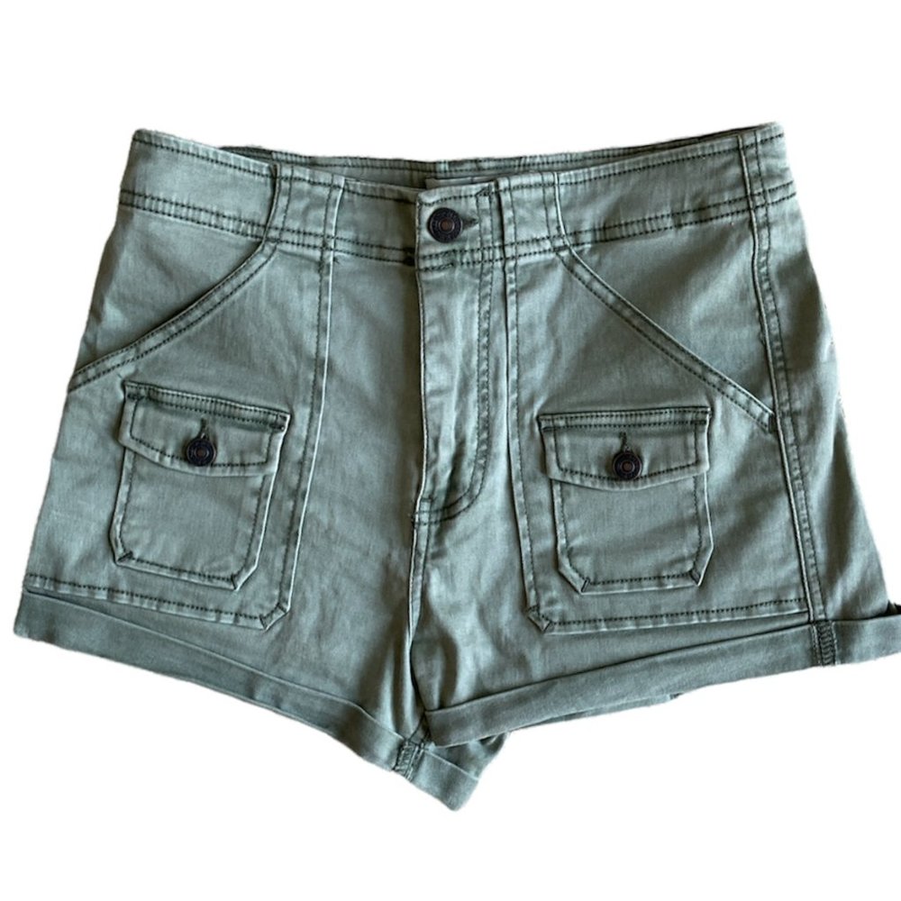 Abercrombie & Fitch Army Green Cotton Rolled Cuff 6 Pocket Short Shorts  0=25